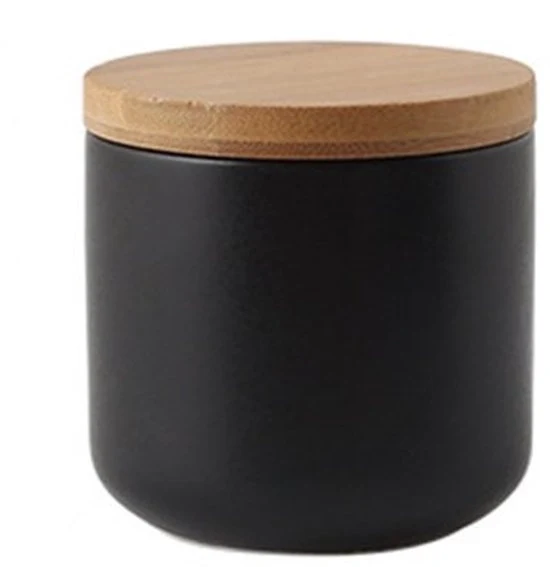 Cassetto di conservazione ceramica - stile nordico - 1 unità - nero opaco - ceramica con coperchio in legno