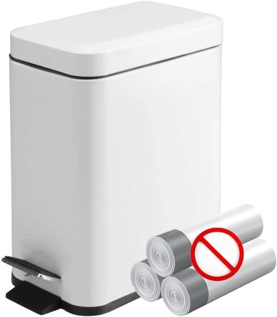 Bacetto del Cesto della Spazzatura con Chiusura Soft 5L - Bianco Lucido - Design Sottile