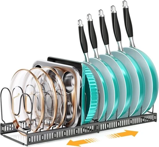 Organizzatore espandibile per pentole e padelle - Cassetto cucina con 12 distributore - Striscia anti-aderente