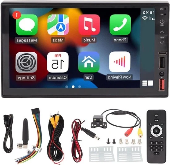 Multimedia Auto - 7 Pollici Stereo Doppio Din con Touchscreen e Telecamera di Ricambio - Supporto HD per Carplay/Android Auto/Mirror - 7 Pollici