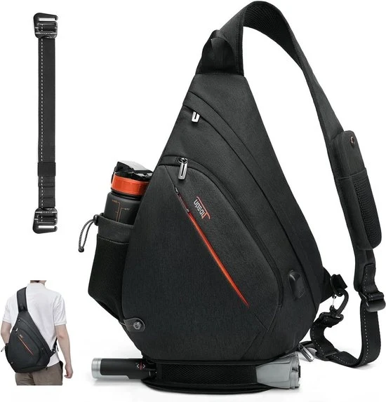 Borsa da Sling per Uomo - Zaino da Trasportare con 8 Tasche - Borsa da Sling per Uomo 19L - Borsa da Sling con una Cintura - Nero