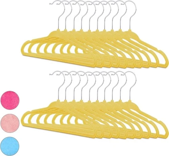 Set di appesi per bambini a 20 appesi anti-slip in flanella morbida per bambini - 360° girevoli - Giallo - 28 x 18 x 05 cm
