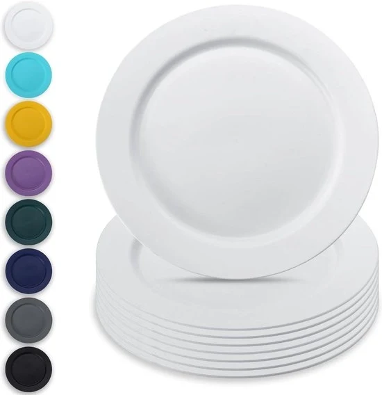 Set di piatti in plastica da 8 pezzi - Bianco - 25cm - Riciclabile - Piatti da pranzo - Piatti per insalata - Piatti per pasta - Piatti per portata - Per casa - Per giardino - Set di piatti per picnic