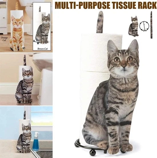 Supporto per il rotolo di carta igienica a forma di gatto - Design unico - 1 pezzo - Arancione