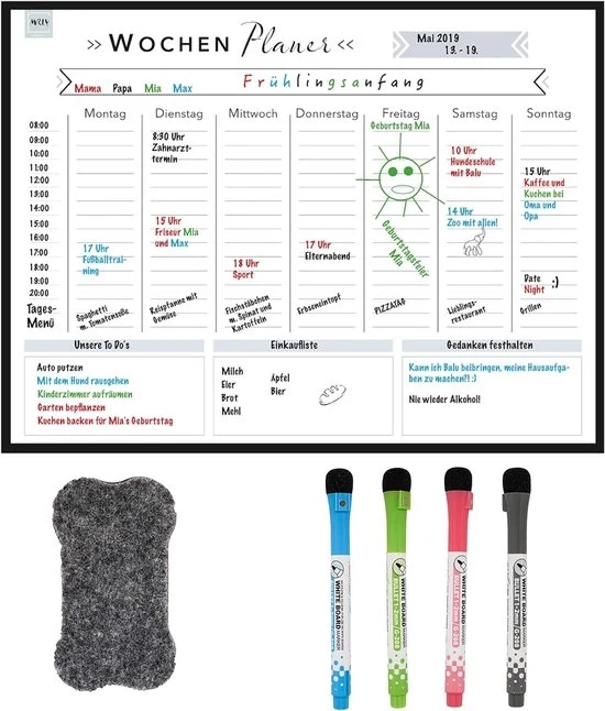 Weekplanner magnetico - Whiteboard per organizzazione - 5 pezzi