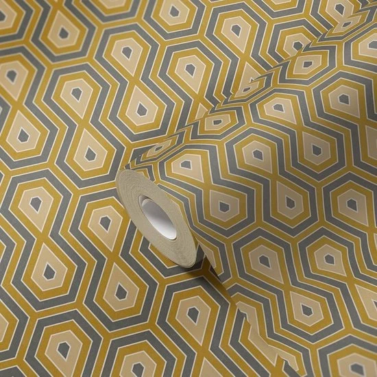 Tessuto da parete Jungle Chic - Tela da parete adatta per l'arredamento - 10.05 m x 0.53 m - Giallo Grigio Bianco