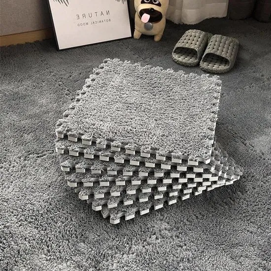 Tegoli per tappeti 10 pezzi - incastrabili - gomma schiuma - 30 x 30 cm - pelo - puzzle gomma schiuma - tappeti - con bordo - antiscivolo - tappeto - per pavimento
