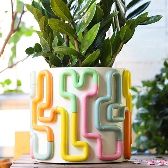 Kleurrijke bloempot met drainage - vintage stijl - 20 cm