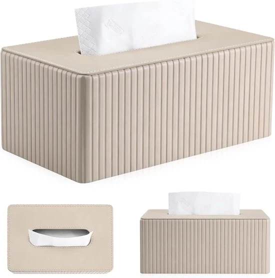 Scatola per Tovaglioli in Pelle – Beige – Scatola Rettilinea per Conservazione Tovaglioli – Adatta per Salotto, Bagno e Ufficio – Decorazione Elegante (25 x 14 x 9 cm)