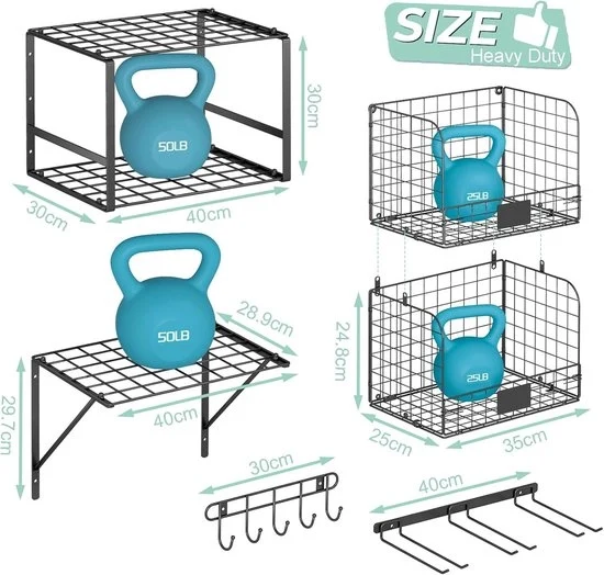 Set di Raccordi a Manopola da 3 con Haken e Ganci per Système di Ripostiglio Garage 40 x 30 x 30 cm Nero