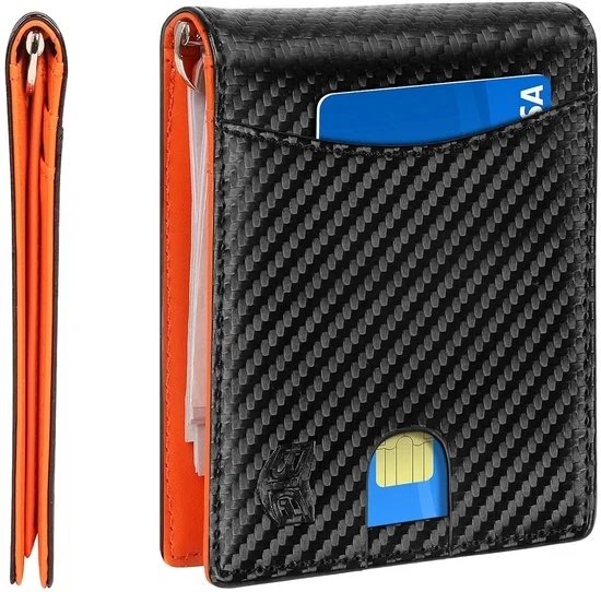 Portafoglio in pelle con RFID - Design sottile - Incluso cassetto per monete
