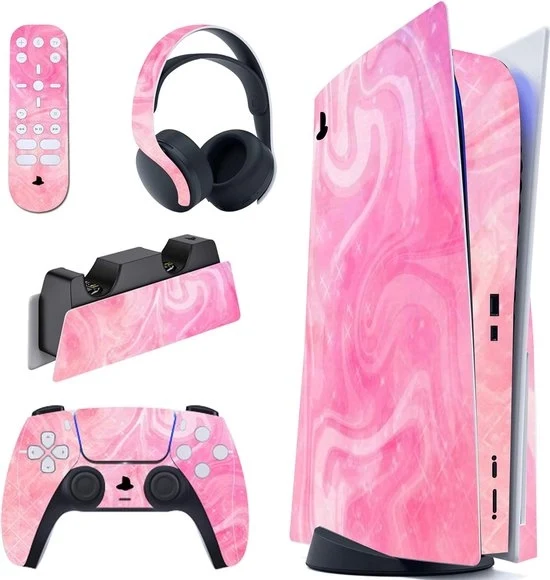 Sticker per PS5 - Pelle per PS5 per Edizione Disco + Incluso per Controller, Caricatore, Headset & Telecomando - Edizione Limitata Rosa Psichedelica