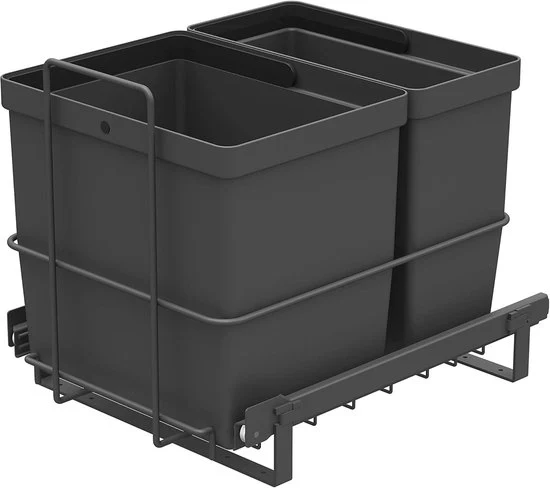 Raccoglitore di Rifiuti Estensibile per la Separazione dei Rifiuti - 2 Ceste - Antracite - Adatto per la Cucina