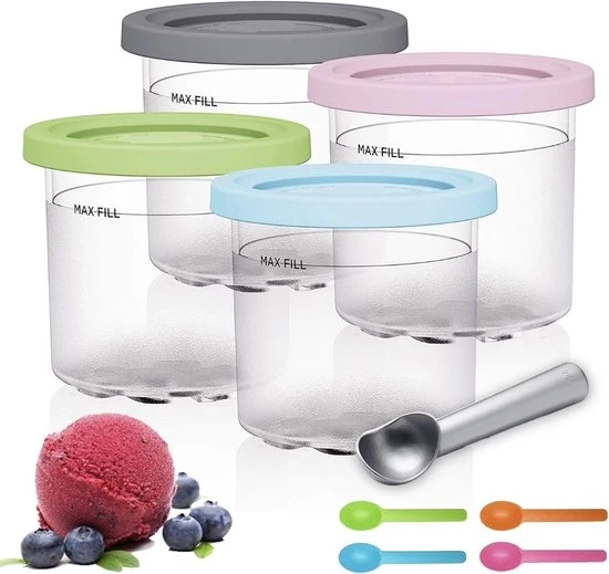 Contenitore di riserva per pinte Ninja Creami Deluxe, 4 pezzi di sostituzione per pinte e coperchi Ninja Creami Deluxe, supporto per i pollici per ghiaccio e accessori per tubi per serie NC301 NC300 NC299AMZ, BPA-free 400 ml
