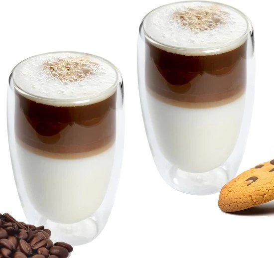 Tazze per caffè a doppia parete - 2 x 450 ml - Ideali come tazze termiche - Tazze per latte macchiato - Tazze per cappuccino