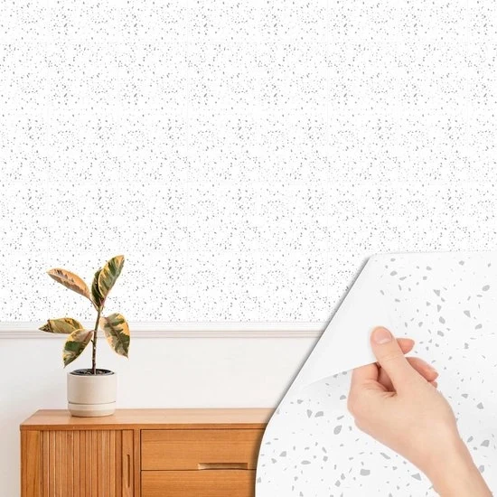 Decorazioni per Pavimento in Vinile - Resistenti all'Acqua - 24 pezzi - 15cm - Decorazioni per Bagno, Cucina e Sala - Pavimento Terrazzo con Effetto Olografico e Scintillio - Bianco