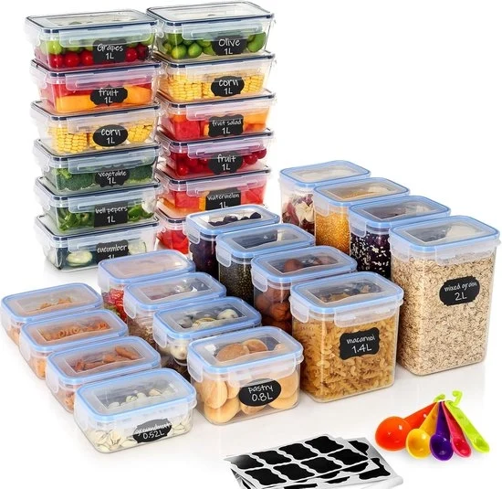 Set di contenitori in stock - Contenitori sovrapposti e contenitori per conservazione - 28 pezzi - BPA libero