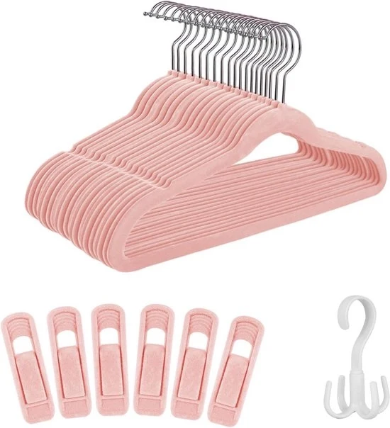 Hangers per bambino in flanella rosa - 30 pezzi - Hangers per bambino antiscivolo - 6 clip per bottone - Hangers per bambino spaziali - Abbigliamento per bambino - Abbigliamento per neonati