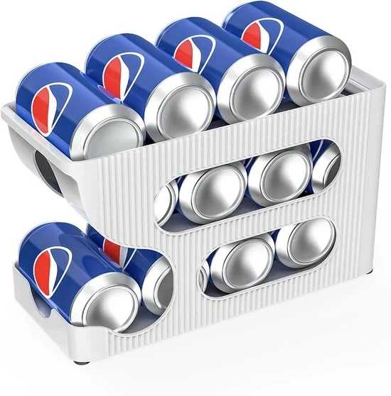 Set di 2 Dispensatori di Bottiglie in Plastica Bianca a Rotazione per 24 Bottiglie da 330-355 ml