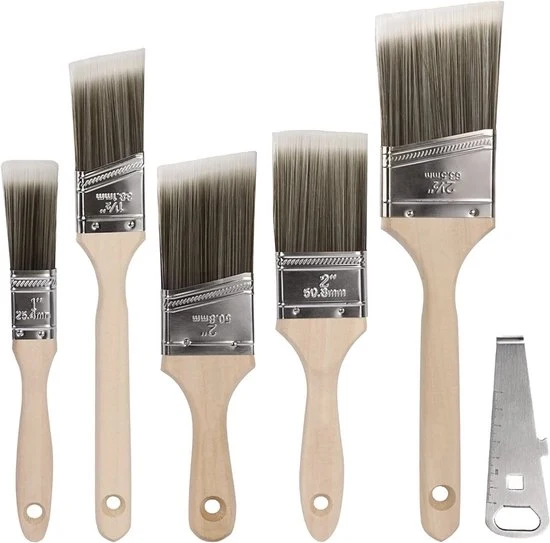 Set di pennelli a pennello per vernice da 5 con apripennello pennelli professionali per lavori di pittura precisi senza perdita di peli
