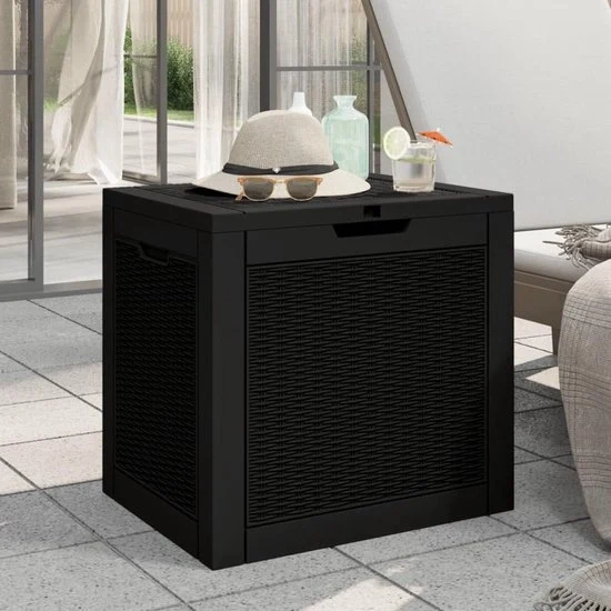 Organizzatore di spazio esterno - Cassa di stoccaggio con design in stile rattan - 55x43x53 cm - Nero