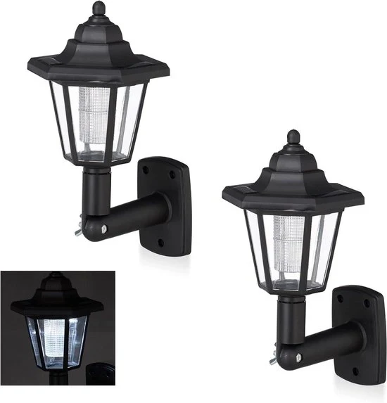 Set di lampada solare LED nostalgica da esterno per illuminazione di 2 pezzi - risparmio energetico e impermeabile in nero