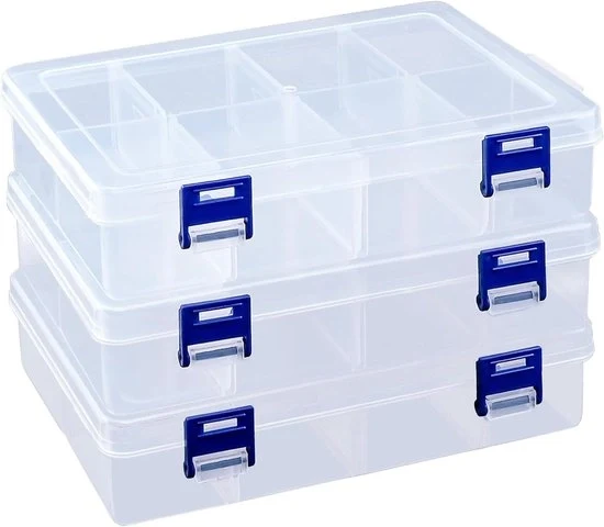 Cassa di archiviazione - Cassa trasparente con 8 contenitori - Per piccoli componenti