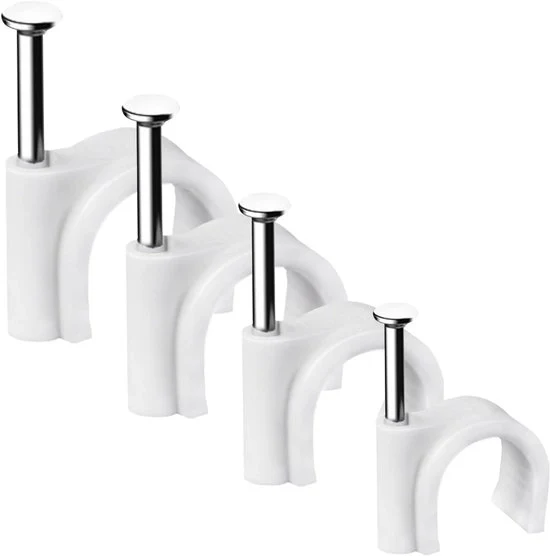 Cable clips - forklé con punta robusta per gestione dei cavi - 400 pezzi - bianco - rotondi