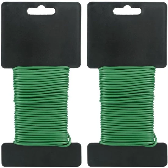 Cintura per giardino - filo di fissaggio - 2 pezzi - verde - plastica e filo di metallo