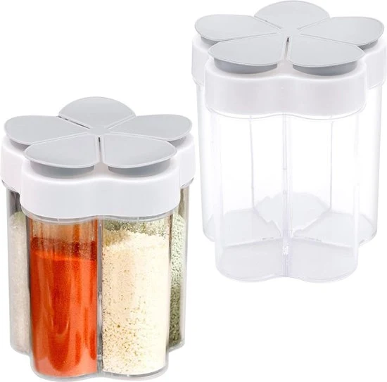 Set di contenitori in plastica - Strumento per macinare erbe 5 in 1 - Translucido - Sale pepe spezie - Per barbecue picnic campeggio - Macinatore di pepe contenitori erbe