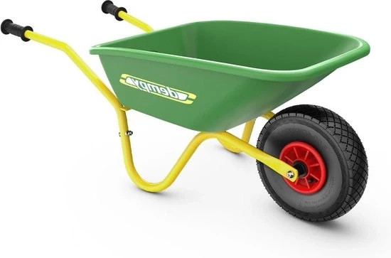 Carrello per bambini da 3 anni in poi - capacità di carico fino a 25 kg - struttura in metallo - contenitore in plastica - colore Dempy verde/giallo - giocattoli, attività all'aperto Carrello per bambini