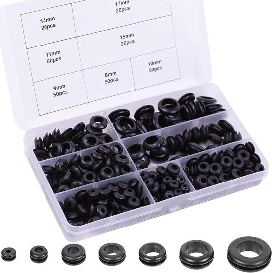 Cavi doorvoer in gomma - 260 pezzi - nero - diverse misure
