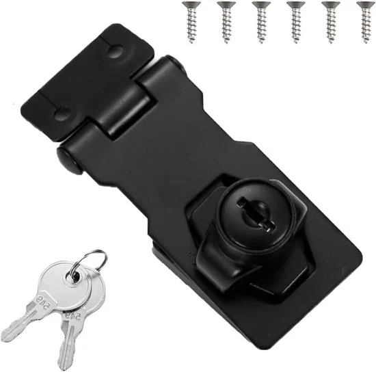 Blocco di sicurezza con chiave - Chiusura a sicurezza bloccabile per armadi, porte di armadio e porte di garage Modello: KS-1234 Compatibilità: 2-6 mm Materiali: Acciaio inossidabile Dimensioni: 10 x 5 x 2 cm Peso: 150 g