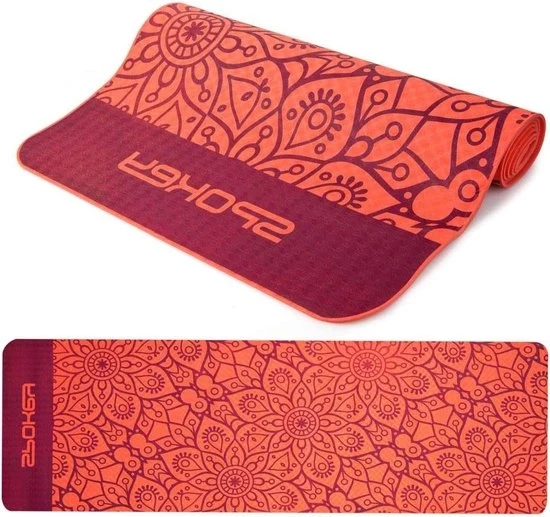 Mat yoga a forma di mandala 183 x 61 x 4 cm - antiscivolo - stabilizzante - sicuro per yoga pilates fitness ginnastica - rosso