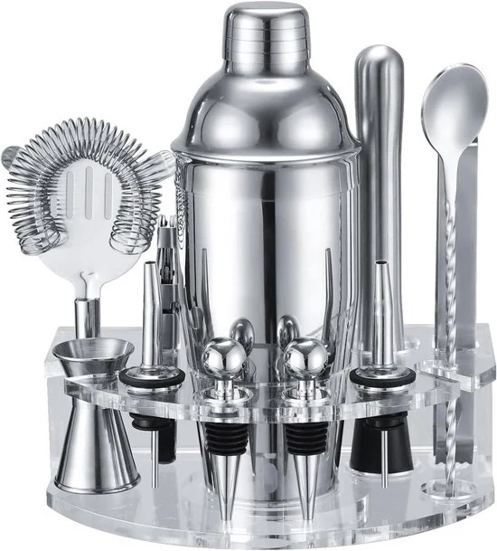Set di shaker da cocktail - accessori da bar 12 pezzi - essenziali per la casa - Argento