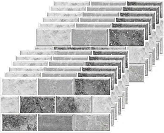 Tegli autoadesivi - decorativi - set da 12 - grigio - PVC