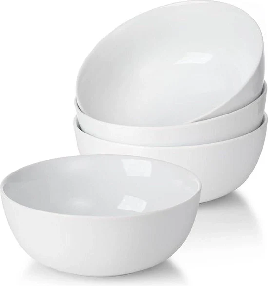 Set di piatti ceramici da dessert e da colazione - 4 pezzi - 600 ml - Porcellana bianca