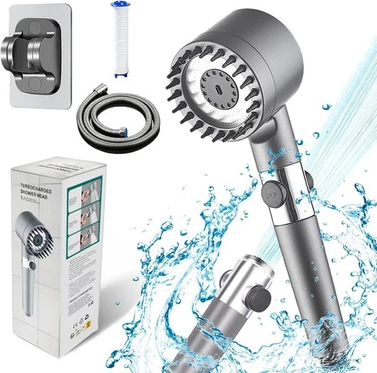 Douchekop con pressione ridotta con risparmio d'acqua - 3+1 modalità di spruzzo - universale