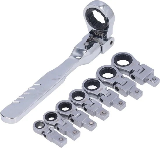 Set di chiavi a stella con 7X adattatore Flex Drive 180° e testa di chiave intercambiabile, set di chiavi a stella in acciaio zincato per la riparazione di tubi meccanica - 8 mm 10 mm 12 mm 13 mm 14 mm 17 mm 19 mm