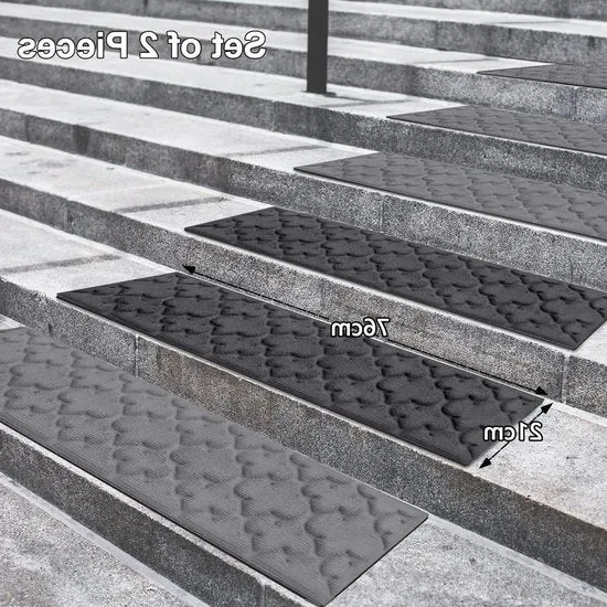 Pavimenti antiscivolo 76 x 21 cm - gradini per esterno - 2 pezzi - antiscivolo - gomma - pavimento di gradini - pavimento antiscivolo - pavimento per dentro e fuori - per cani anziani