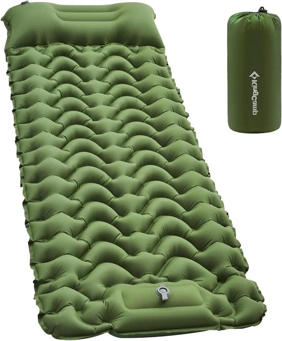 Matrimoniale opblaasbare campingmat ultralight con pompa a pedale integrata - matressa gonfiabile compatta con cuscino per campeggiare e trekking - verde