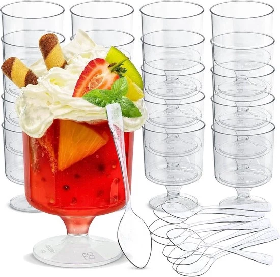 Set di bicchieri dessert in plastica riutilizzabile con cucchiai - set di bicchieri dessert da 150 ml con 20 pezzi
