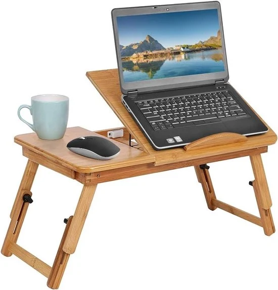 Scaffale per laptop con ripiano - regolabile - multifunzionale - 1 pezzo - naturale