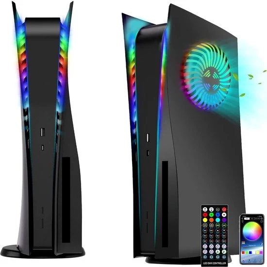 Copricapo per PlayStation 5 Disk Edition - Copertura per Console - Copricapo Premium - Scocca - Scocche - Accessori per Giochi per PS5 - Edizione Limitata Nero con Luce LED