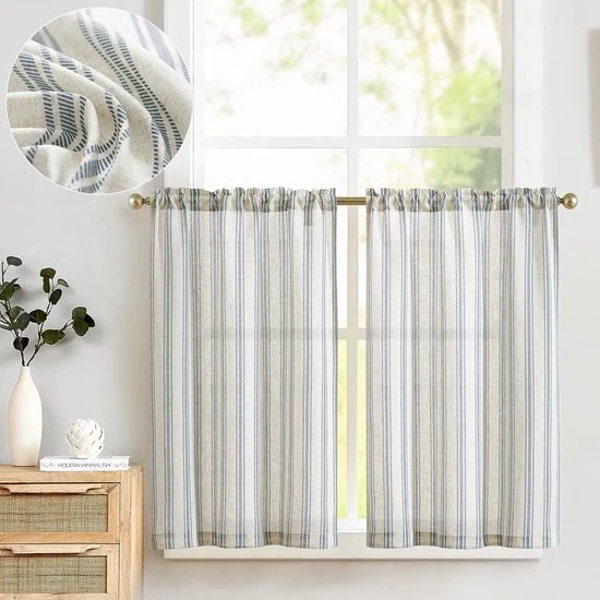 Gordini corti con stampo a strisce - moderni e eleganti - set da 2 - 65x60 cm - poliestere e lino