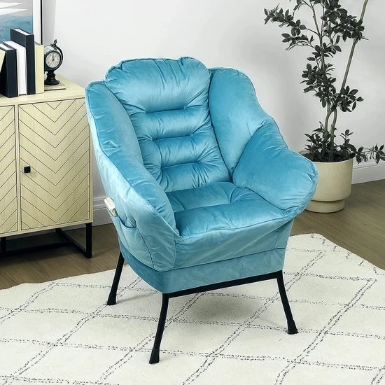 Sedia da Relax - Braccio in Acciaio - Realizzata con Pelle di Velluto - Sedia Singola - Blu