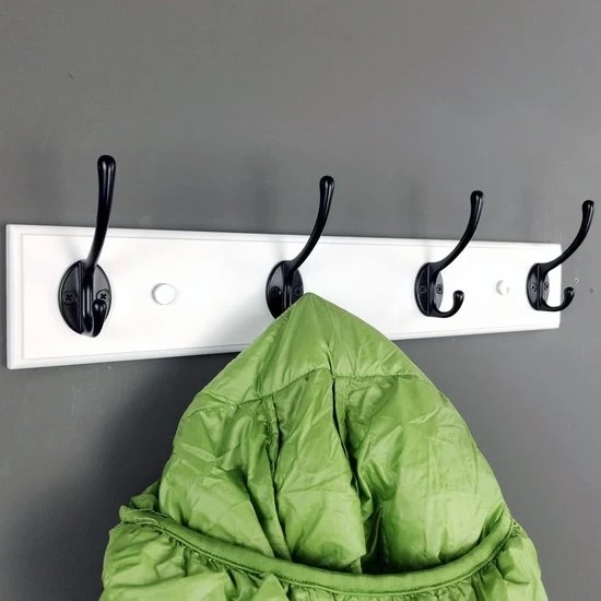 Wandkapstok in legno con 4 ganci - moderna cabina armadio per ingresso - 44 cm - colore bianco