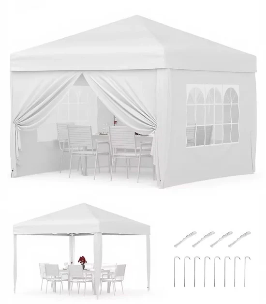 Tenda di Festa - Opacos - Pavilione per Esterno - Festa di Giardino - 3x3m - Impermeabile - Resistente ai Raggi UV - Bianco