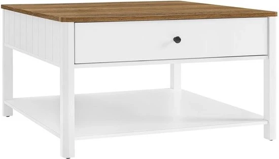 Tavolo da soggiorno - Tavolo da soggiorno con 2 cuscini - Tavolo da soggiorno con ripiani - Tavolo da soggiorno 2-cuscini - Tavolo da soggiorno in legno con cuscini - Noce marrone e bianco - 80 x 80 x 45 cm