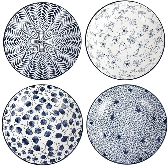 Piatti rotondi - ceramica ecologica - set da 4 - blu/bianco - 20 cm